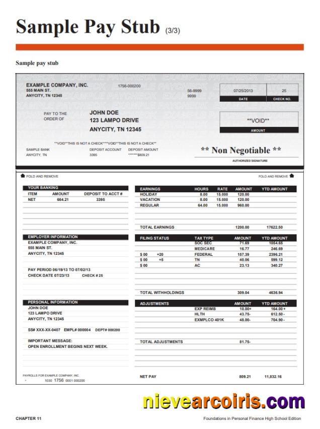 Foundations in Personal Finance High School pay stub